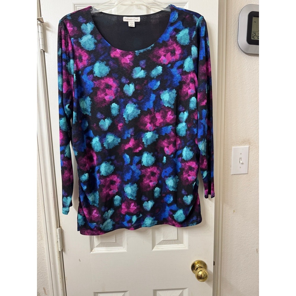 Coldwater Creek Winter Rose‎ top size 2X black floral lined NWT